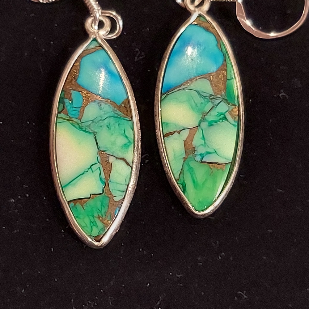 Kingman Peacock Dalia Sterling Silver Fishook Earrings
